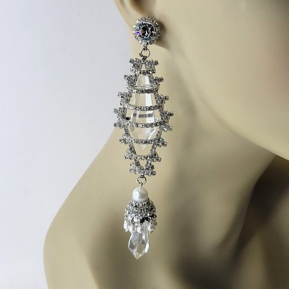 Bridal Clear Fashion Cz Chandelier Drop Earrings Statement Earrings C - Picture 1 of 11